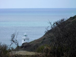 Out to sea, from where storms sent ships up on the rocks. 