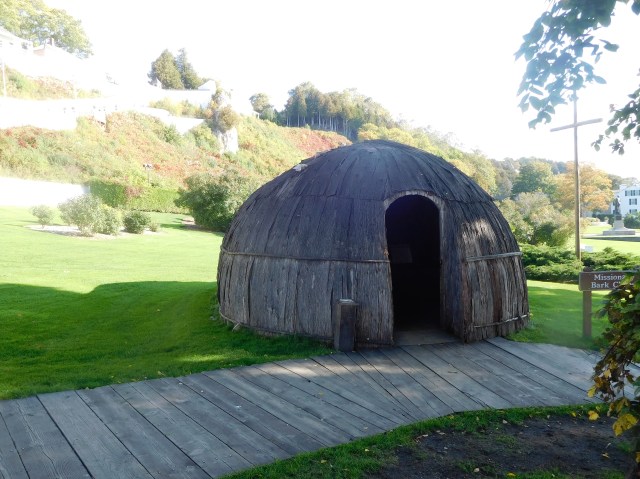 Replica of the bark chapel Fr Jacques Marquette set up on Mackinac Island. Marquette came to the area from France in 1666, ministering with both Ojibway and Huron Indians. He died in 1675. 