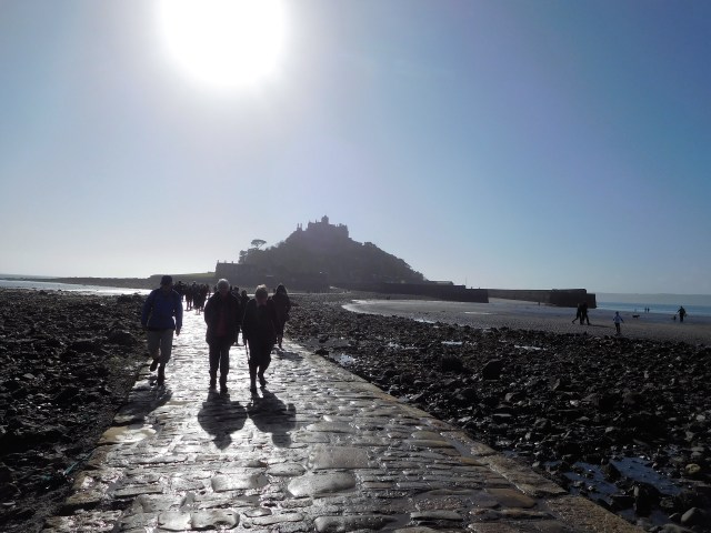Walking the causeway at low tide across to St Michael's Mount at Marizion.